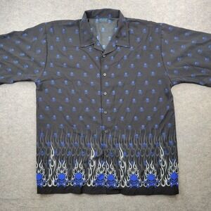 MT:2 Shirt Mens 3XL Vintage‎ Skull Flames Button Front Short Sleeve Biker Casual